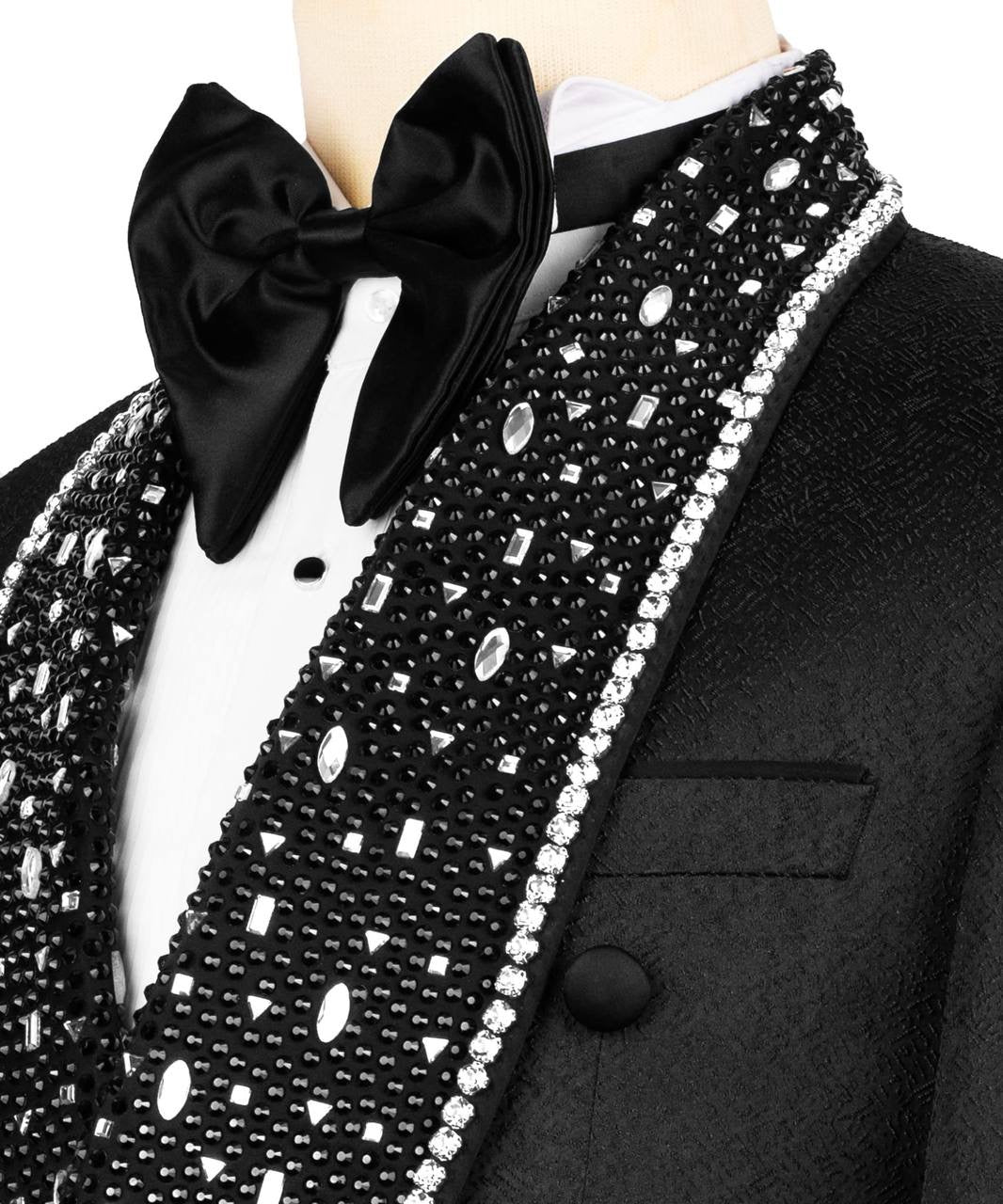 Stone Embellished Belted Tuxedo
