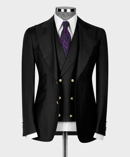 Traje de negocios con botones dorados