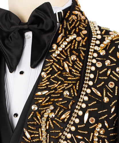 Exclusive Tuxedo With Gold Stone Embroidered