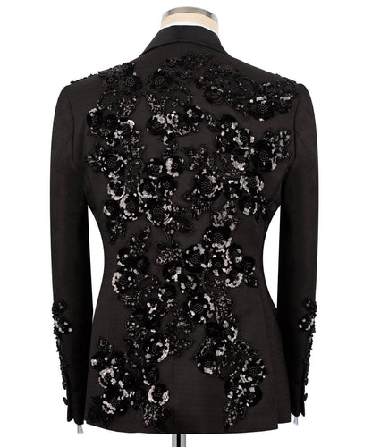 Black Sequin Floral Pattern Tuxedo