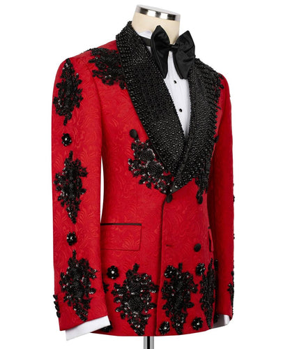 Ornately Patterned Embellished RedTuxedo