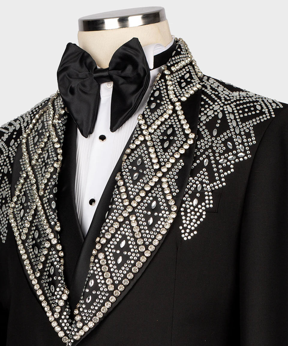 Custom Design Tuxedo With Stone Embroidery