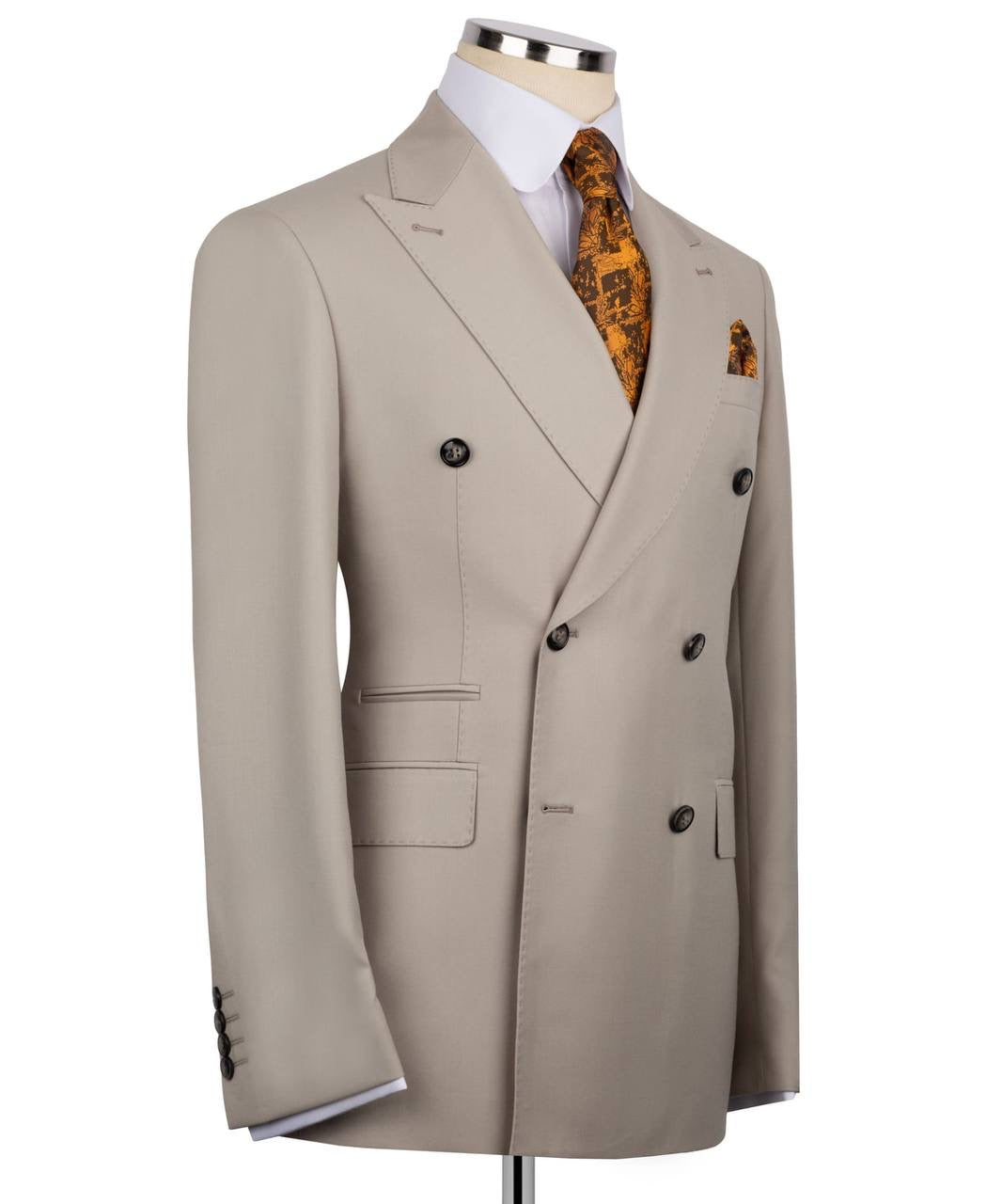 Beige Double Breasted Suit