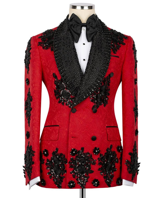 Ornately Patterned Embellished RedTuxedo