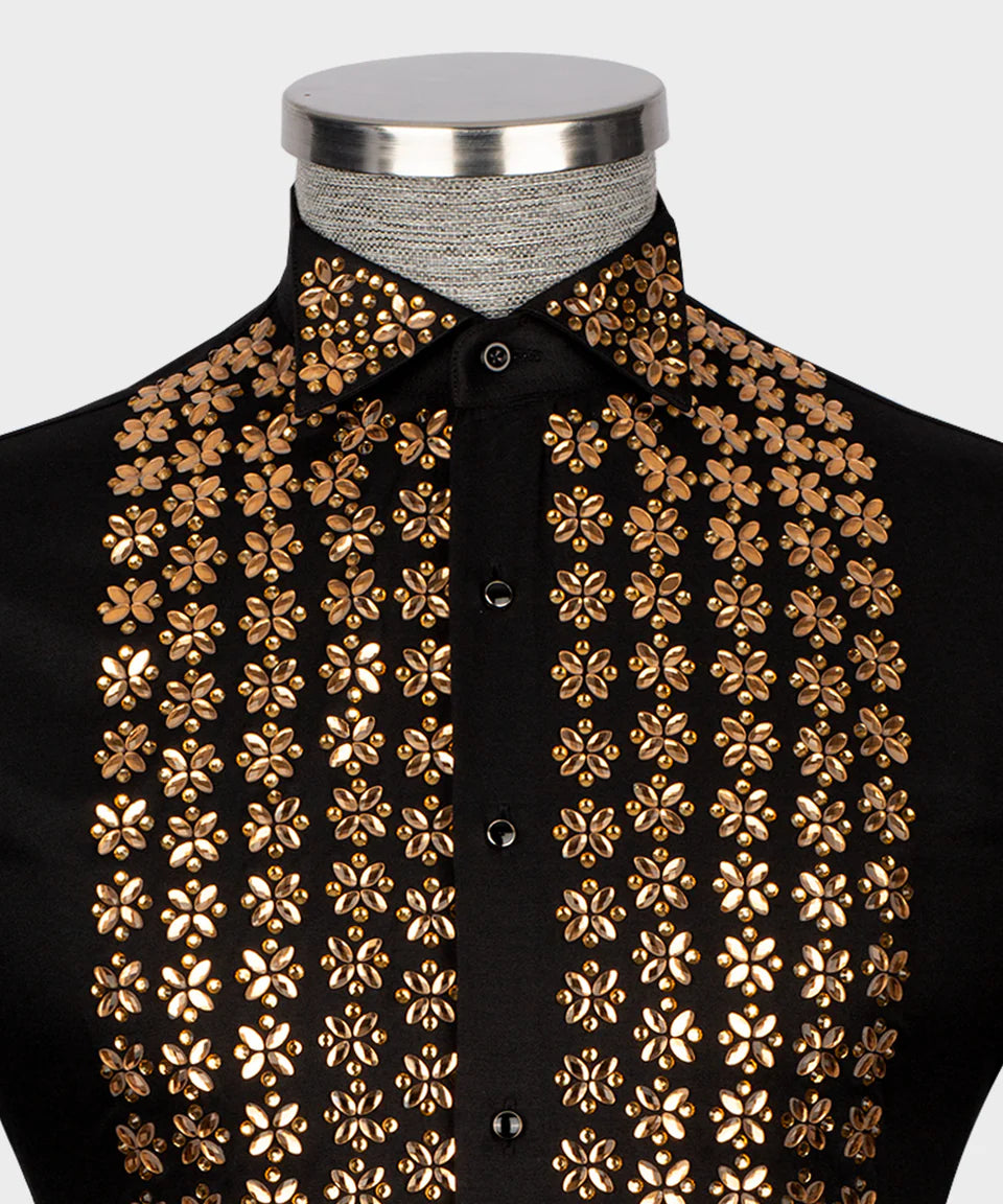 Crystal Embellished Black Shirt
