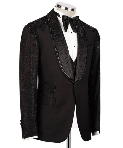 Black Tuxedo With Stone Embellished