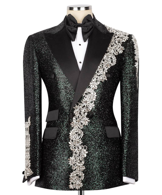 Shiny Tuxedo With Stone Embellished
