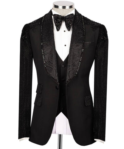 Black Tuxedo With Stone Embellished