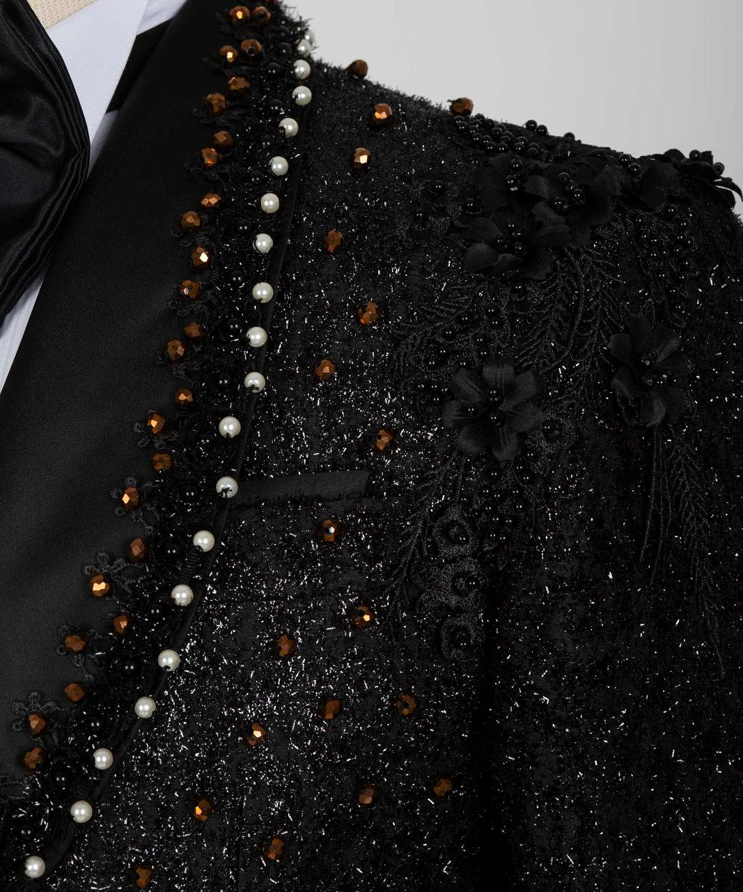 Sparkly Black Tuxedo With Stone Embroidered