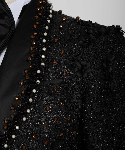 Sparkly Black Tuxedo With Stone Embroidered