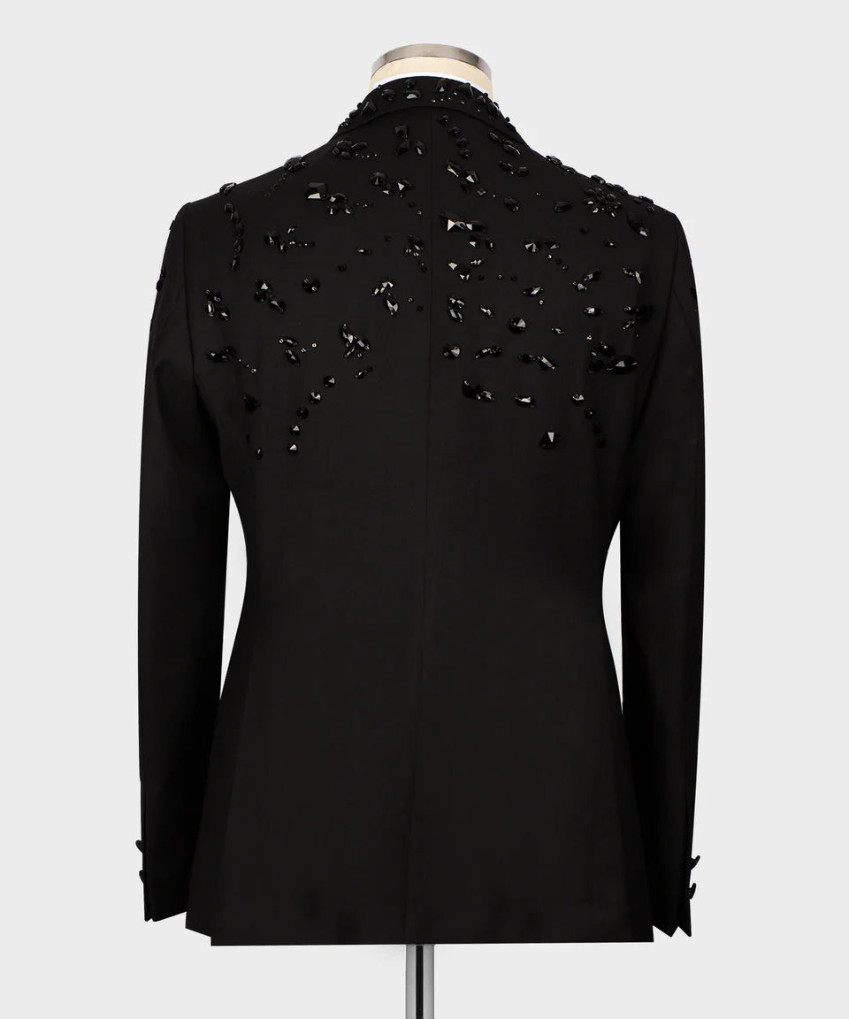 Exclusive Stone Embroidered Black Tuxedo