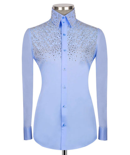 Crystal Embellished Blue Shirt