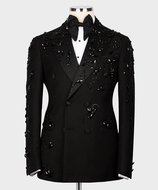 Exclusive Stone Embroidered Black Tuxedo