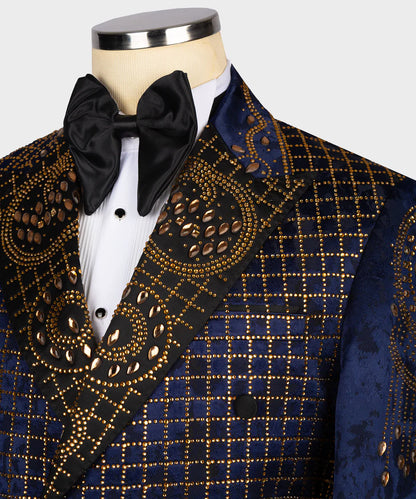 Blue Special Design Stone Embroidered Tuxedo