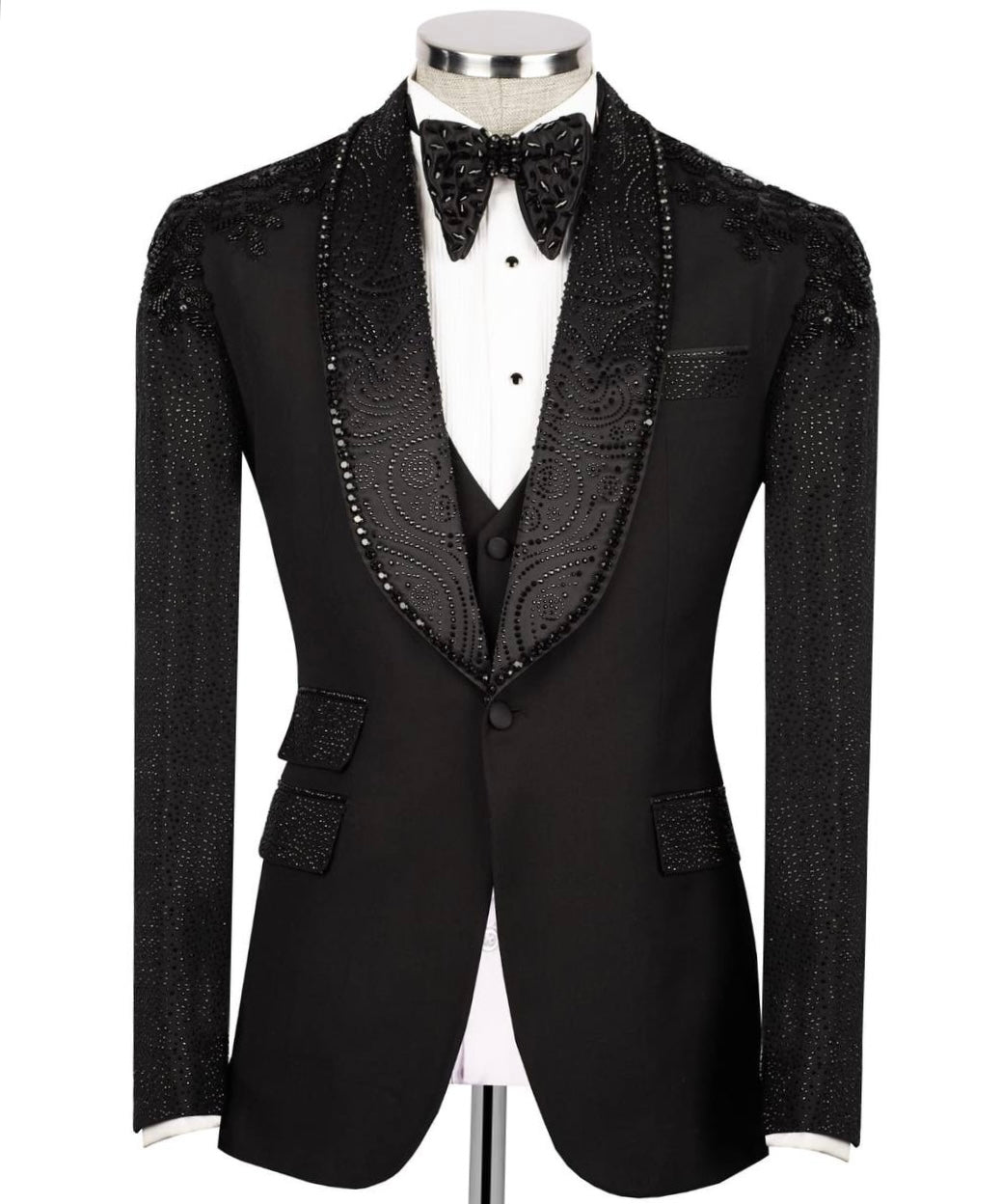 Black Tuxedo With Stone Embellished