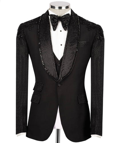 Black Tuxedo With Stone Embellished
