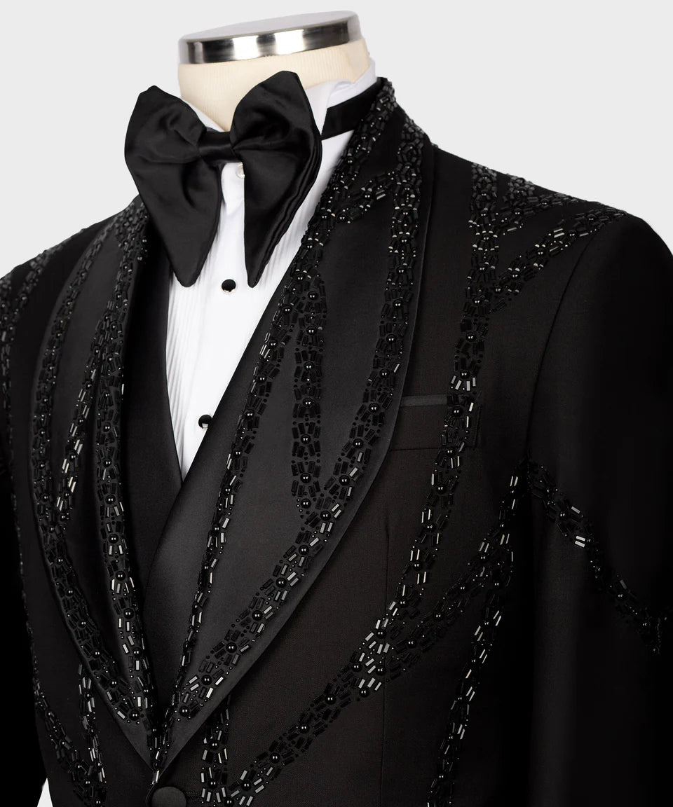 Custom Design Tuxedo With Stone Embroidery