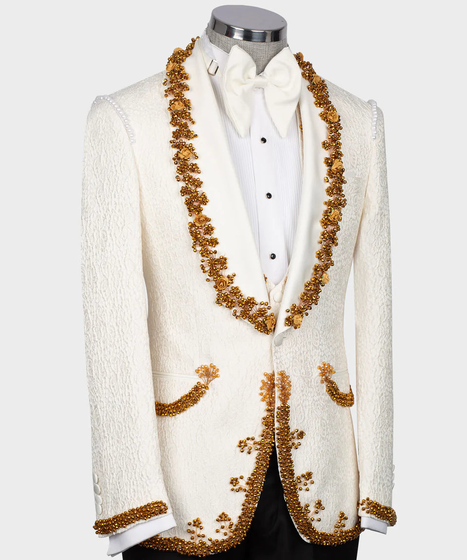 Gold Crystal Ornament Cream Tuxedo