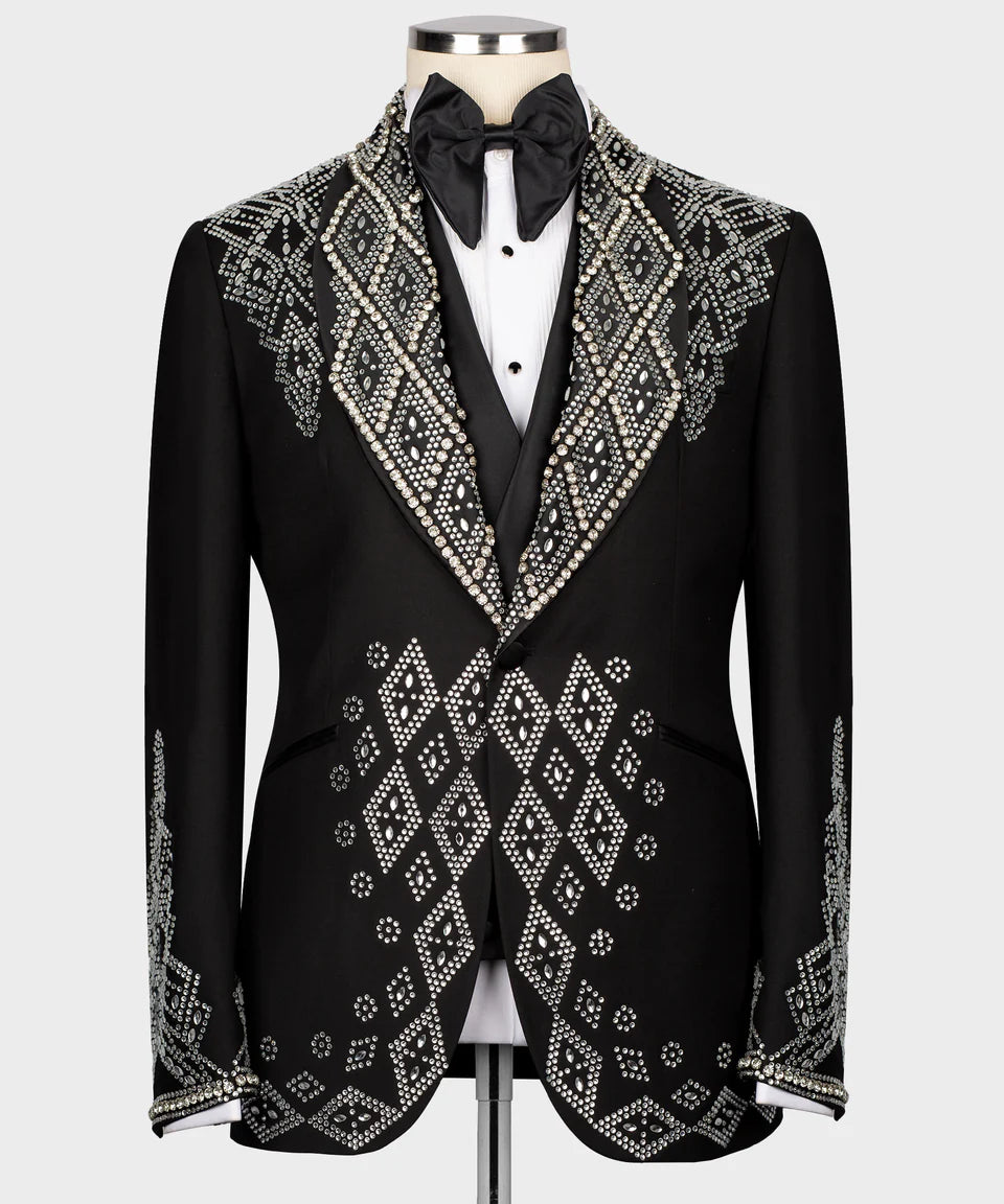 Custom Design Tuxedo With Stone Embroidery