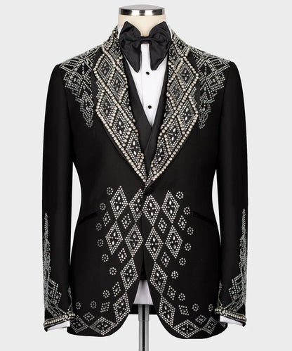 Custom Design Tuxedo With Stone Embroidery