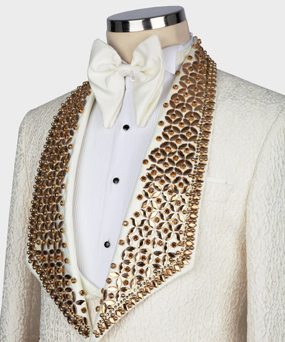 Exclusive Stone Embroidered Cream Tuxedo