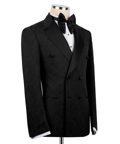 Black Jacquard Tuxedo with Satin Collar
