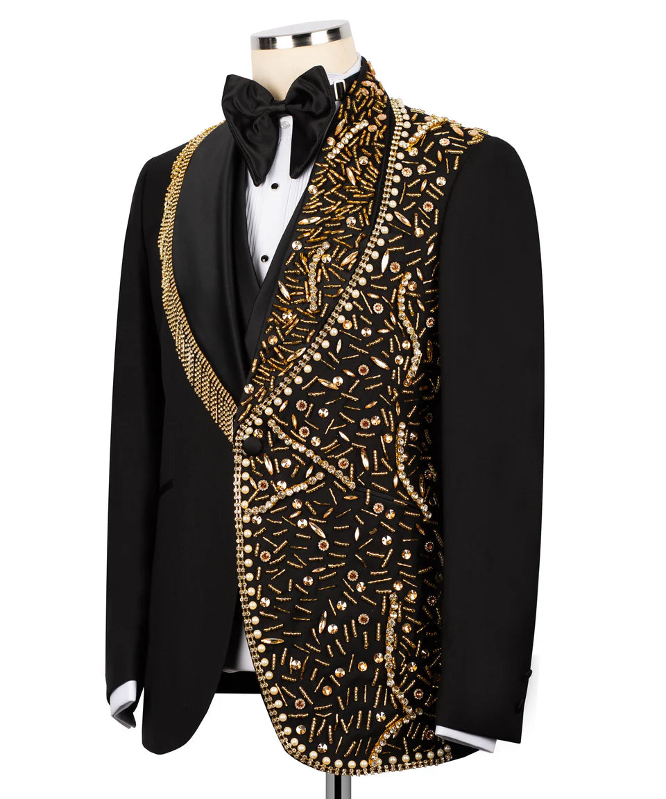 Exclusive Tuxedo With Gold Stone Embroidered