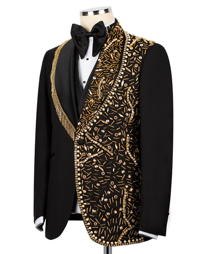 Exclusive Tuxedo With Gold Stone Embroidered