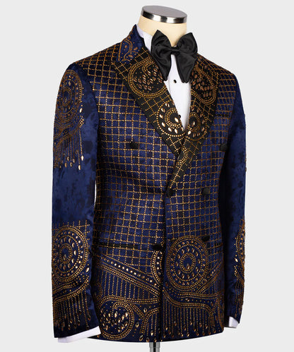 Blue Special Design Stone Embroidered Tuxedo