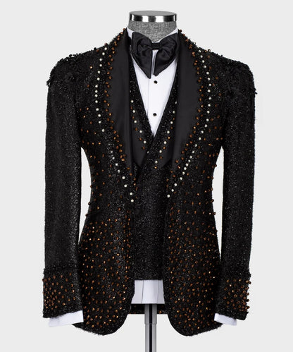 Sparkly Black Tuxedo With Stone Embroidered