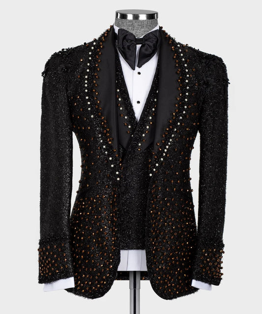Sparkly Black Tuxedo With Stone Embroidered