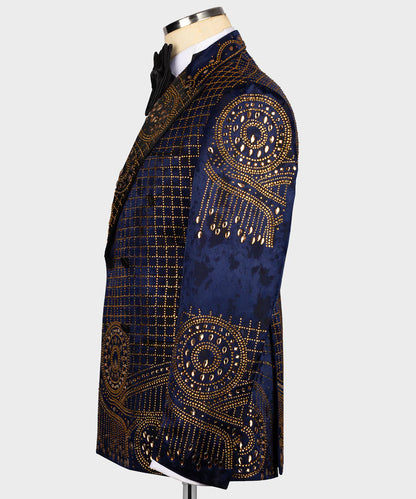 Blue Special Design Stone Embroidered Tuxedo