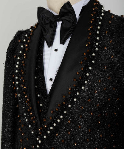Sparkly Black Tuxedo With Stone Embroidered