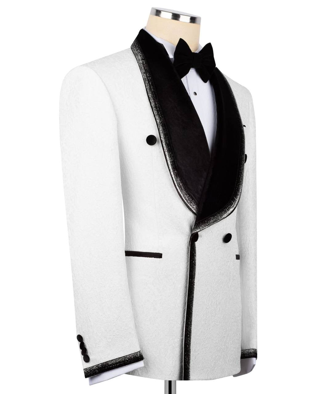 White Tuxedo with Custom Lapel Design