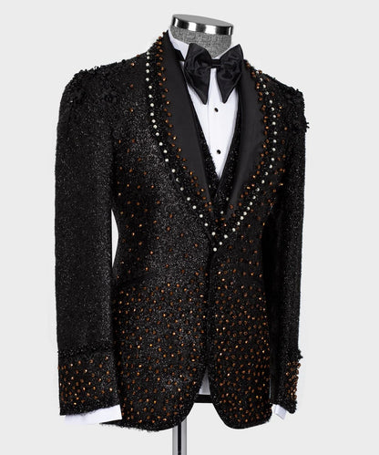 Sparkly Black Tuxedo With Stone Embroidered