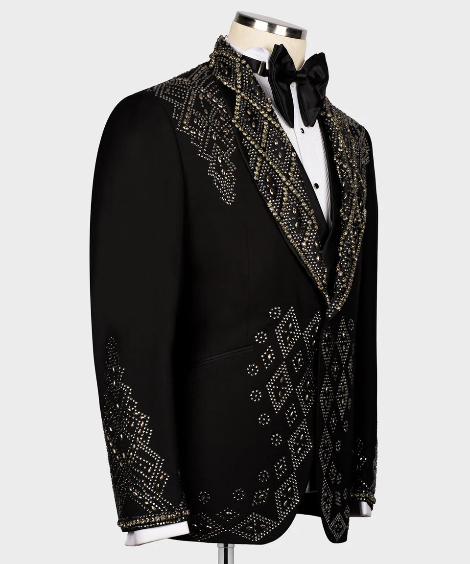 Custom Design Tuxedo With Stone Embroidery