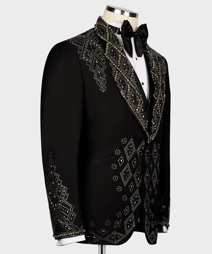 Custom Design Tuxedo With Stone Embroidery