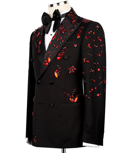 Exclusive Red Stone Embellished Tuxedo