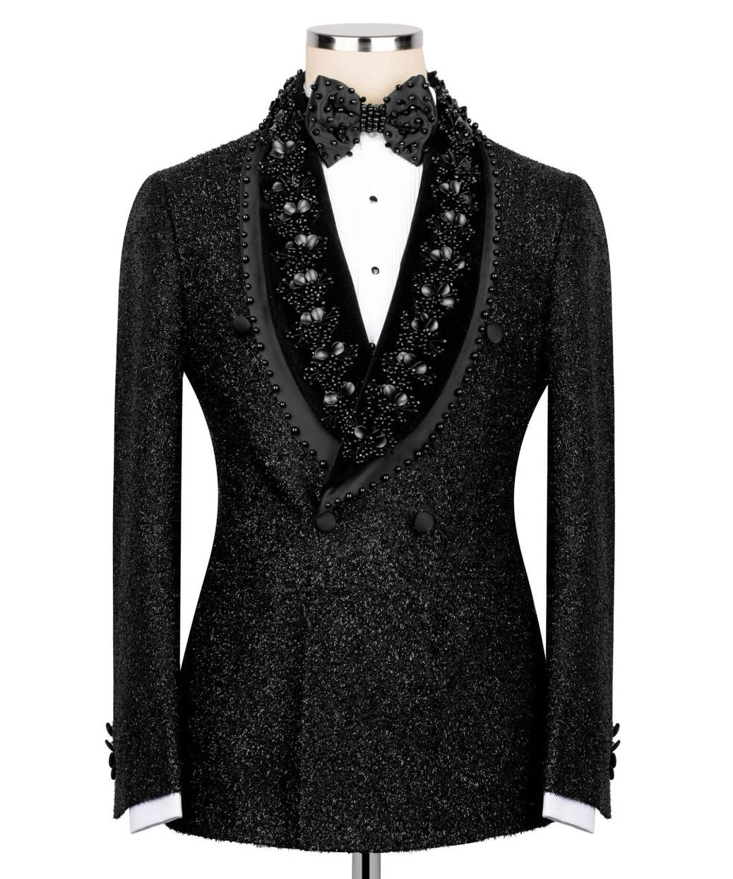 Black Double Breasted Embellished Tuxedo