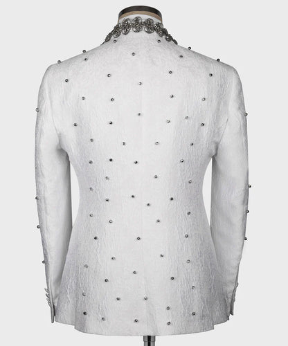 Gray Pearl Embroidered White Tuxedo