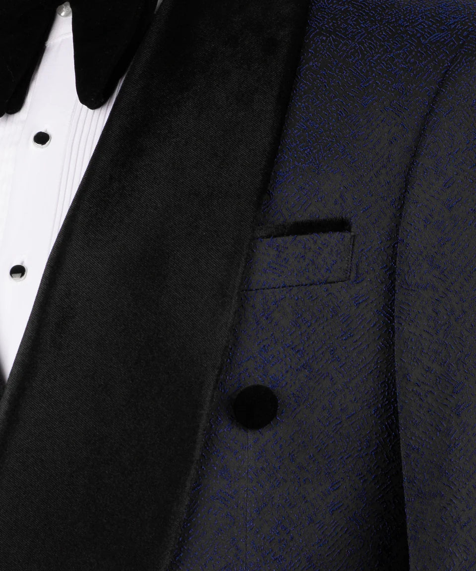 Navy Blue Velvet Shawl Collar Tuxedo