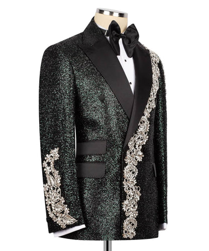 Shiny Tuxedo With Stone Embellished
