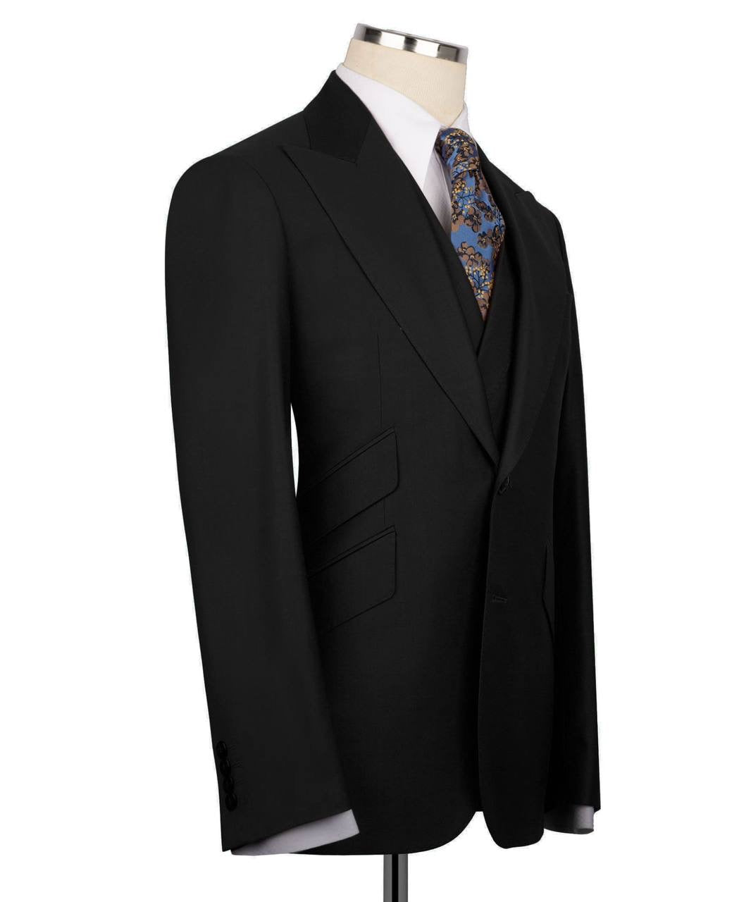 Three Piece Black Wool Suit