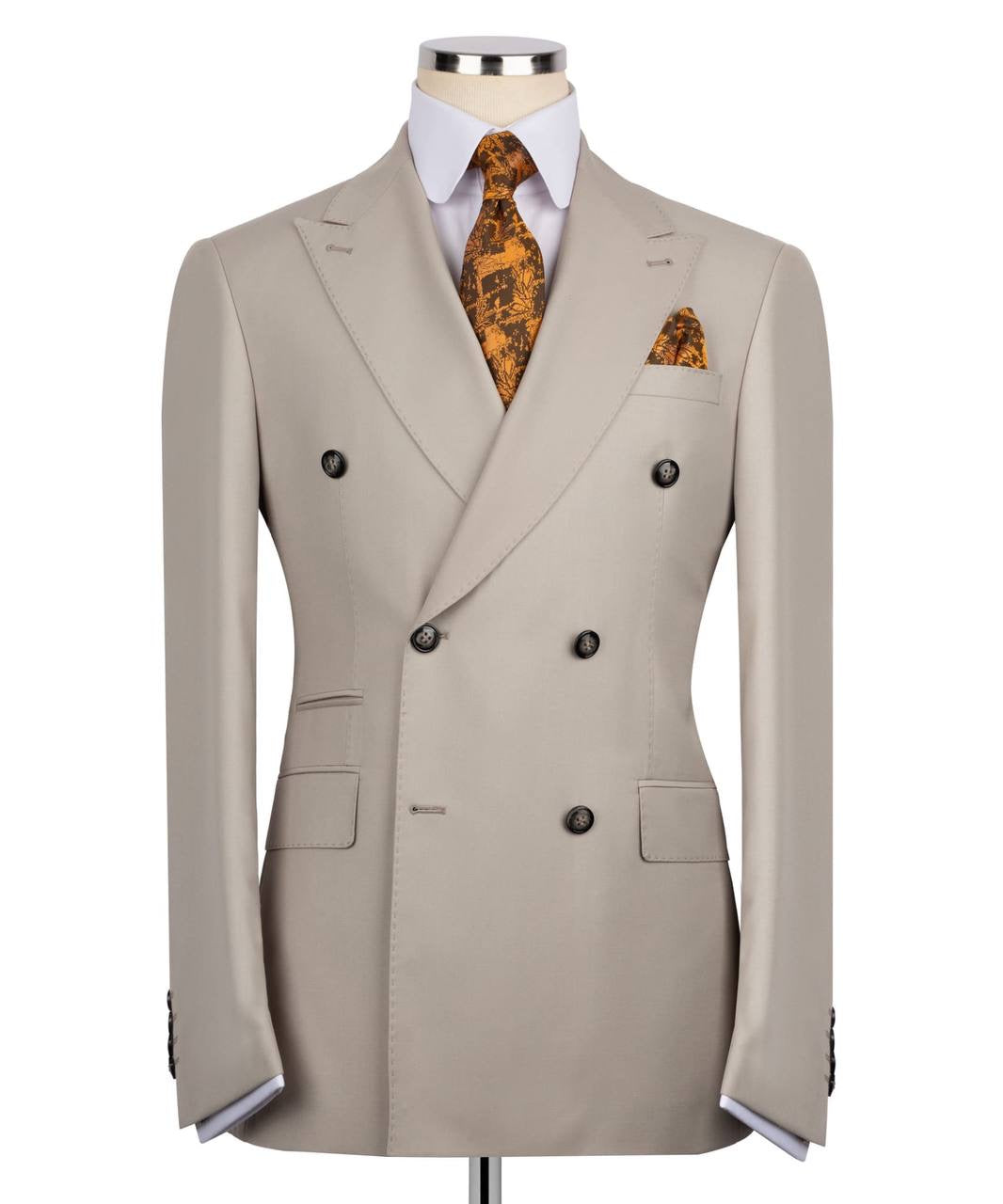 Beige Double Breasted Suit