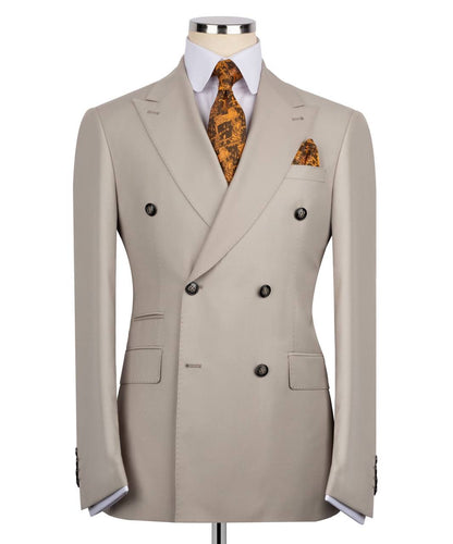 Beige Double Breasted Suit