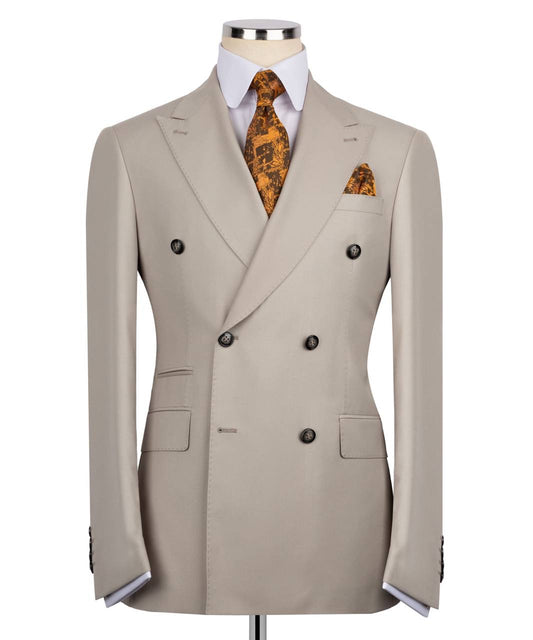 Beige Double Breasted Suit