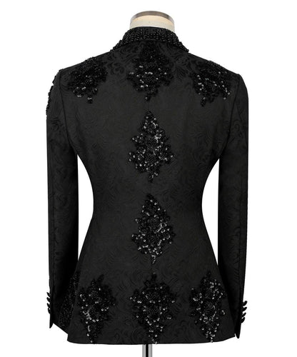 Ornately Patterned Embellished Black Tuxedo