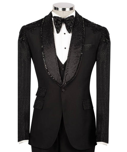 Black Tuxedo With Stone Embellished