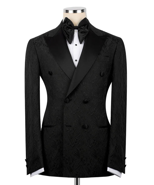 Black Jacquard Tuxedo with Satin Collar