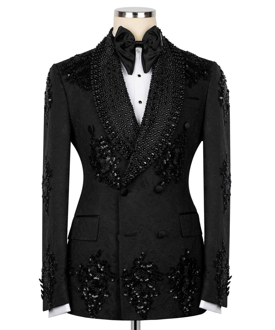 Ornately Patterned Embellished Black Tuxedo